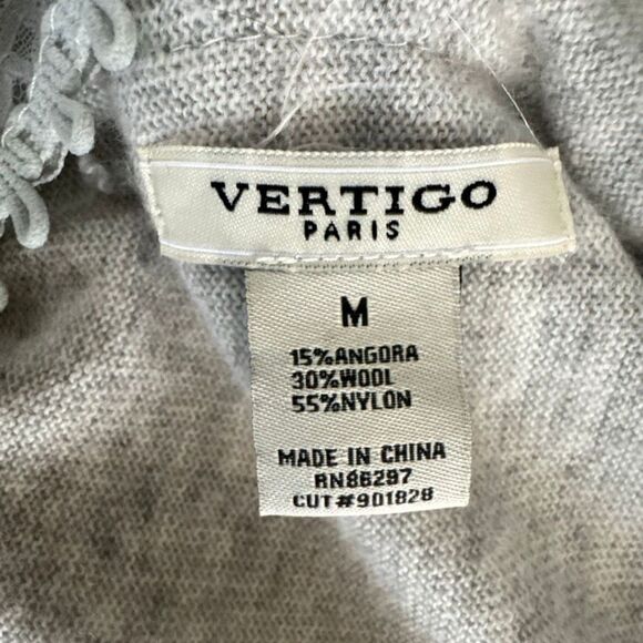 Vertigo Paris Women's Cardigan Size M Gray Tank Ruffled Open Front Angora Wool - Picture 10 of 10